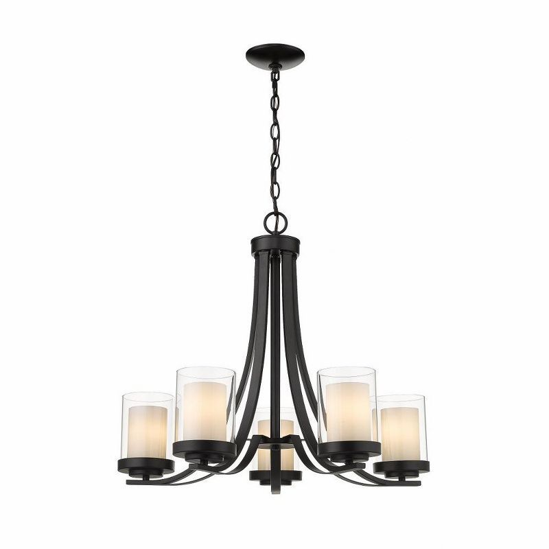 Matte Black Steel and Glass 5-Light Chandelier