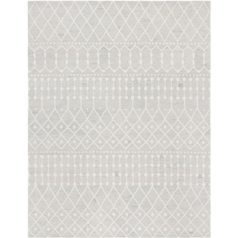 Ivory and Silver Handmade Tufted Wool 6' x 9' Rug