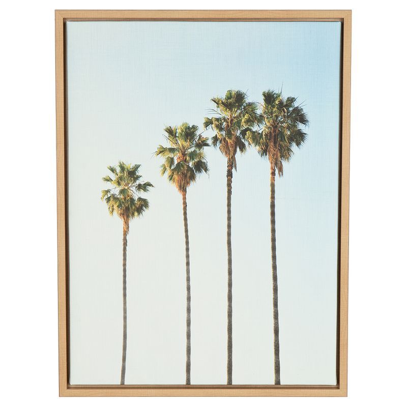 Natural Framed Four Palm Trees Canvas Wall Art