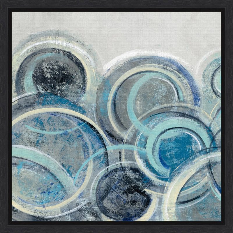 Abstract Blue and Grey Circles Canvas Wall Art, 16" Square