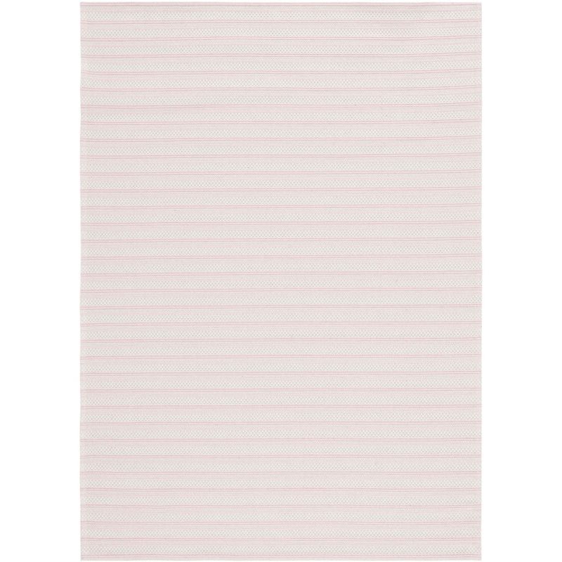 Ivory and Pink Striped Wool Rectangular Rug 5' x 7'