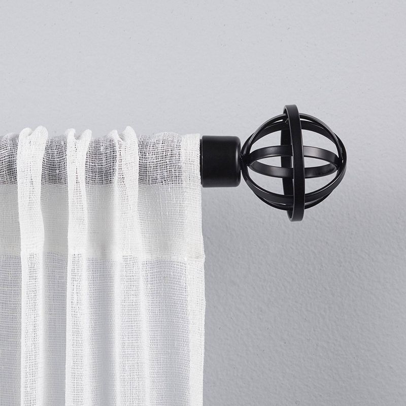 Matte Black Adjustable Iron Curtain Rod with Geometric Finials