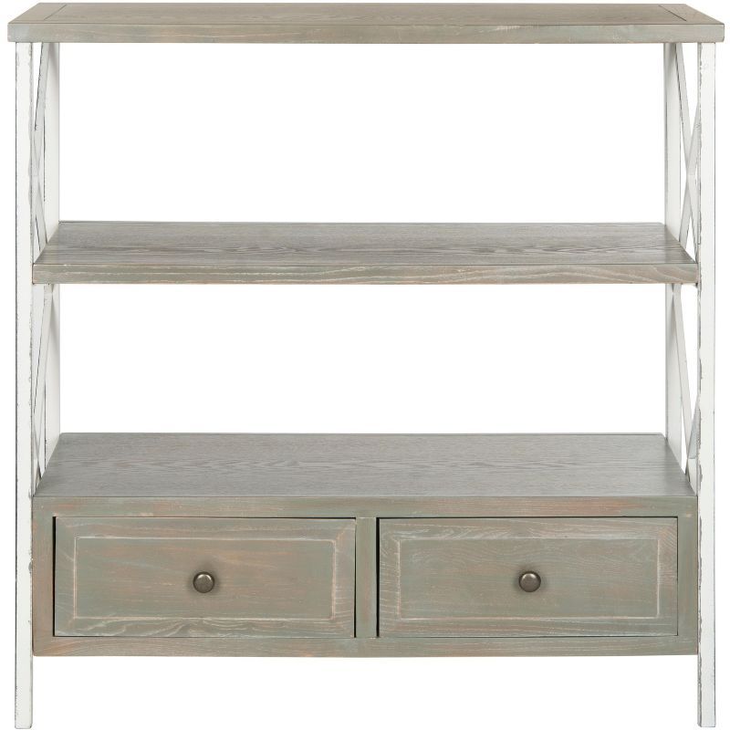 Transitional Ash Grey and White Smoke Metal-Wood Console with Dual Storage