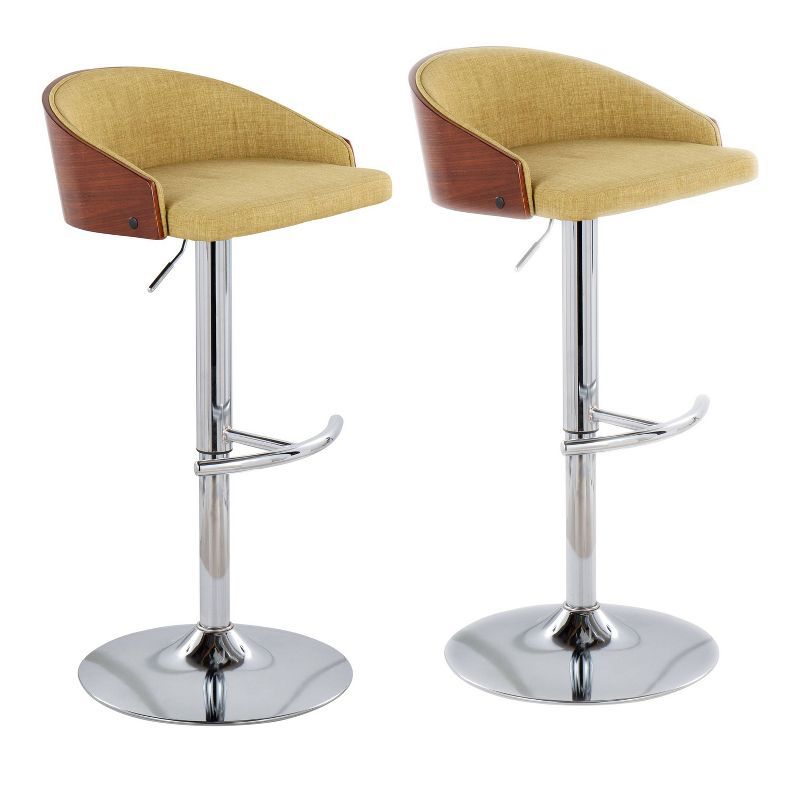 Walnut & Gray Adjustable Swivel Barstool Set of 2