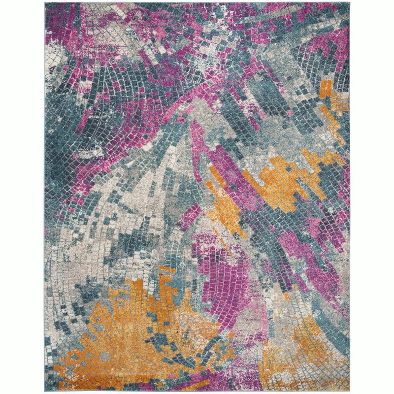 8' x 10' Blue and Multi Abstract Synthetic Area Rug