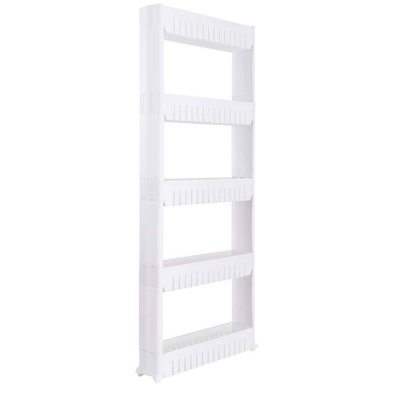 White 5-Tier Slim Slide Out Plastic Shelving Unit