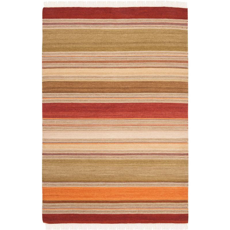 Handmade Red and Orange Striped Wool 4' x 6' Area Rug