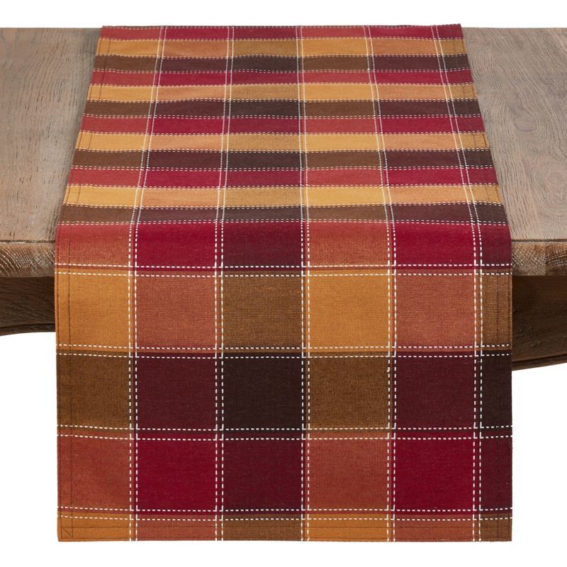 Multi-Color Plaid Cotton and Polyester Table Runner