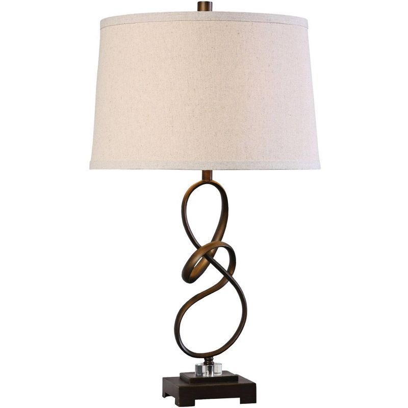 Oil-Rubbed Bronze Twisted Steel Table Lamp with Beige Shade