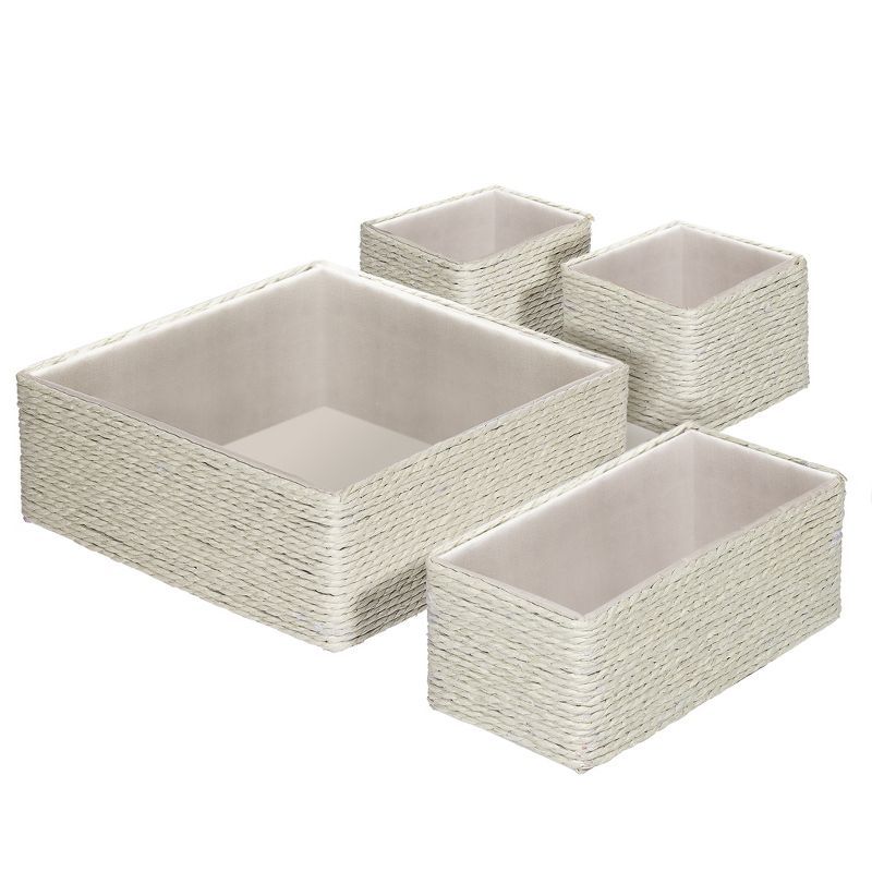 Beige Paper Rope Woven Storage Basket Set of 4