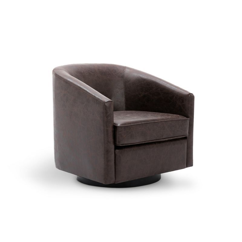 Dark Chocolate Faux Leather Swivel Barrel Chair