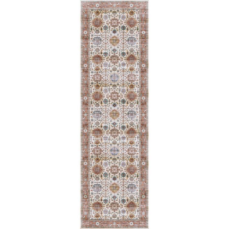 Beige Multicolor Vintage Floral Non-Slip Runner Rug