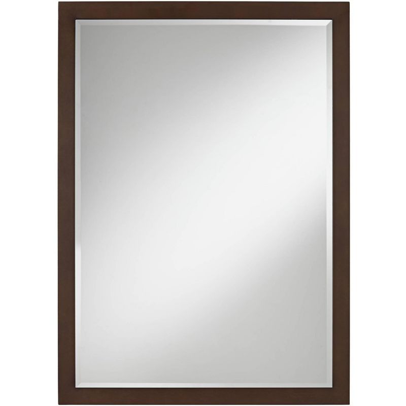 Bronze Rectangular 42" Vintage Beveled Wall Mirror with Wood Accents