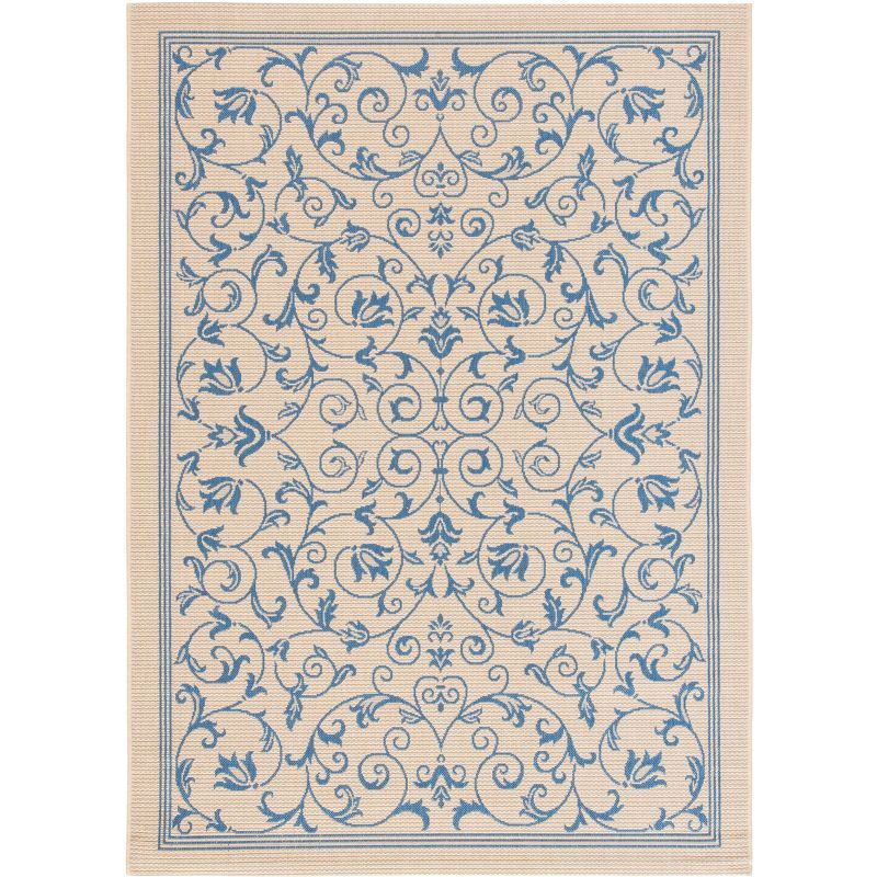 Natural and Blue Rectangular Synthetic Indoor/Outdoor Area Rug