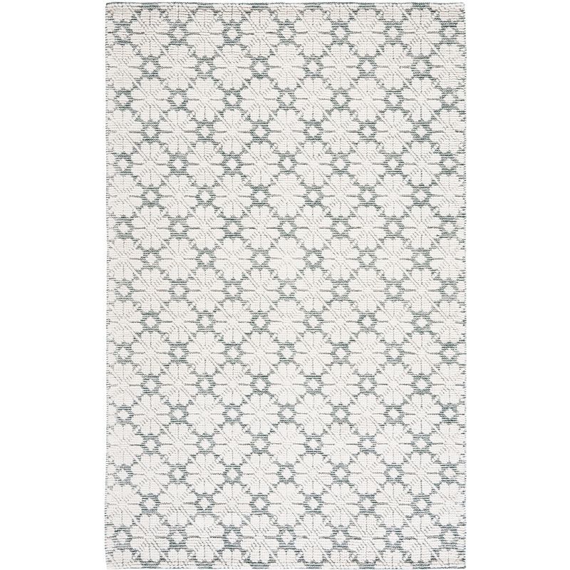 Ivory and Green Handwoven Wool 6' x 9' Area Rug