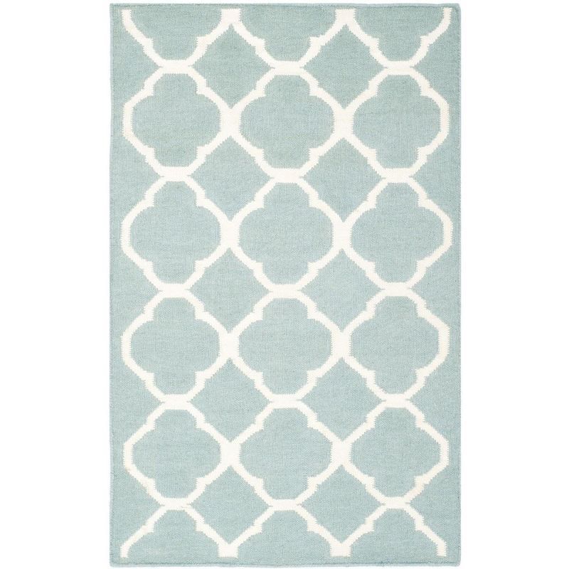 Handwoven Blue and Ivory Geometric Wool Area Rug