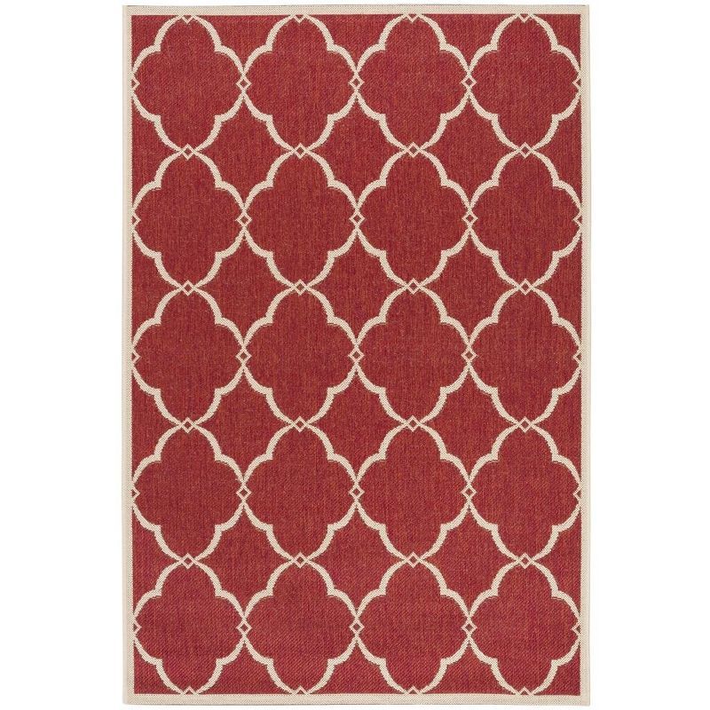 Red and Creme Geometric Synthetic Indoor/Outdoor Rug - 3' x 5'