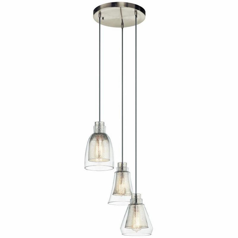 Evie 14" Clear Glass Brushed Nickel 3-Light Pendant