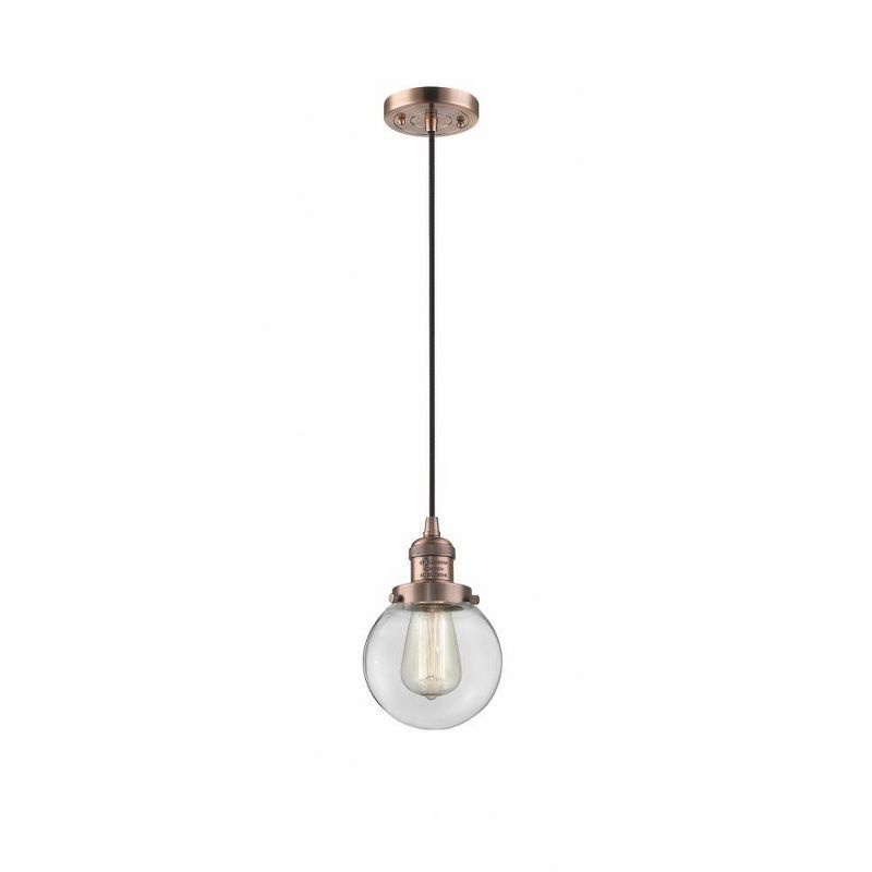 Antique Copper and Clear Glass Mini Pendant Light