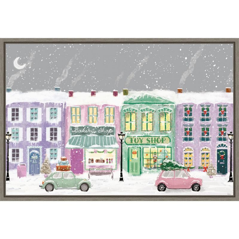 Hometown Holiday Purple and Green Canvas Cityscape Print