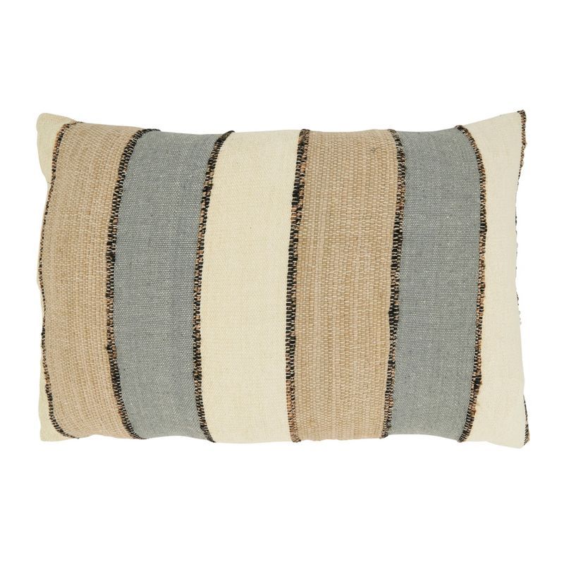 Contemporary Striped Cotton Throw Pillow Cover, 16"x24", Beige and Gray