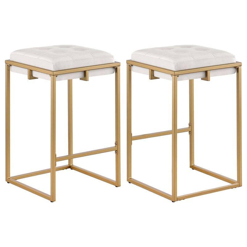 Nadia Beige and Gold Metal Backless Counter Stools, Set of 2