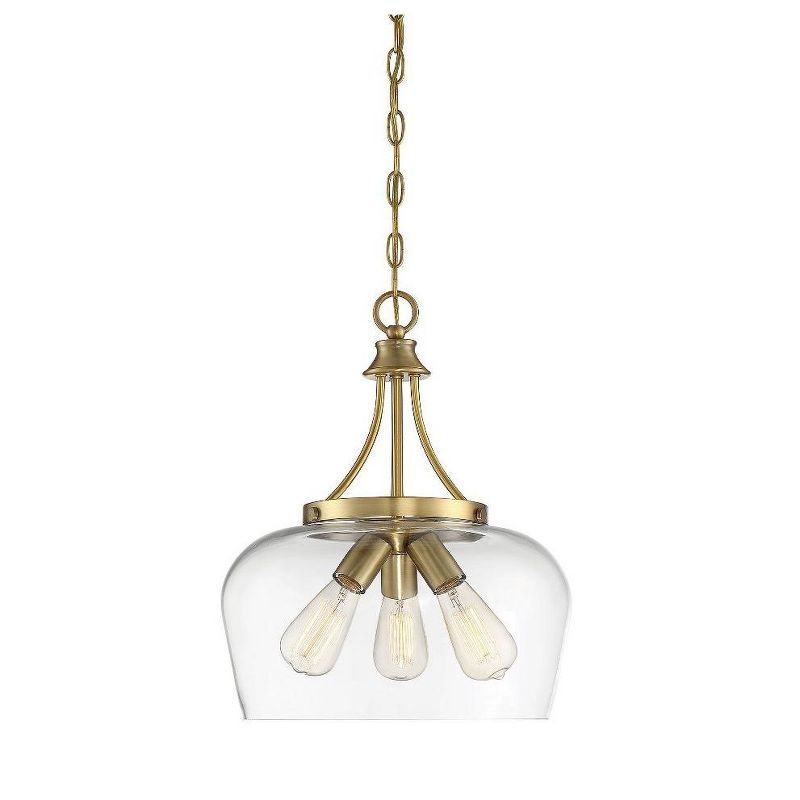 Elegant Warm Brass Octave 3-Light Curved Glass Pendant