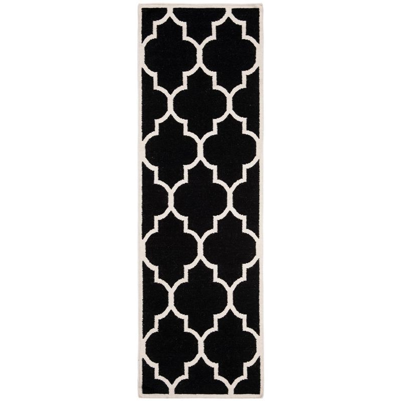 Ivory and Black Geometric Wool Flat Woven Rug