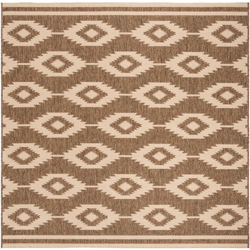 Cream and Beige Geometric Square Synthetic Area Rug