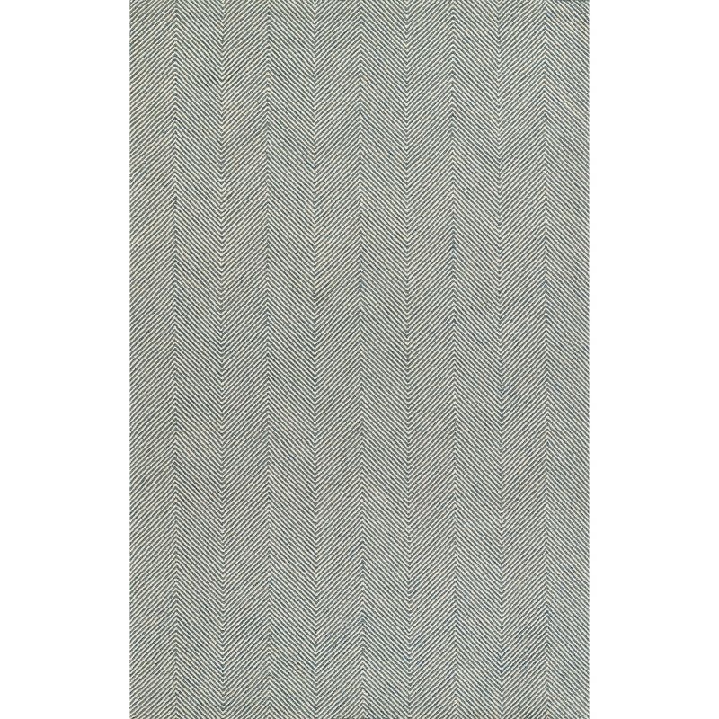 Blue Herringbone Hand Tufted Wool Area Rug, 5' x 8'