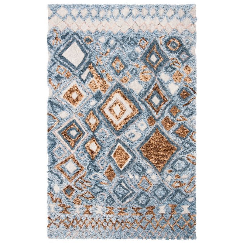 Grey and Gold Hand-Tufted Wool Moroccan Shag Rug, 4' x 6'