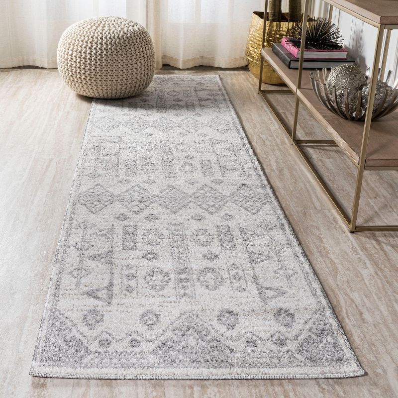 Gray Geometric Synthetic Reversible Area Rug 2' x 10'