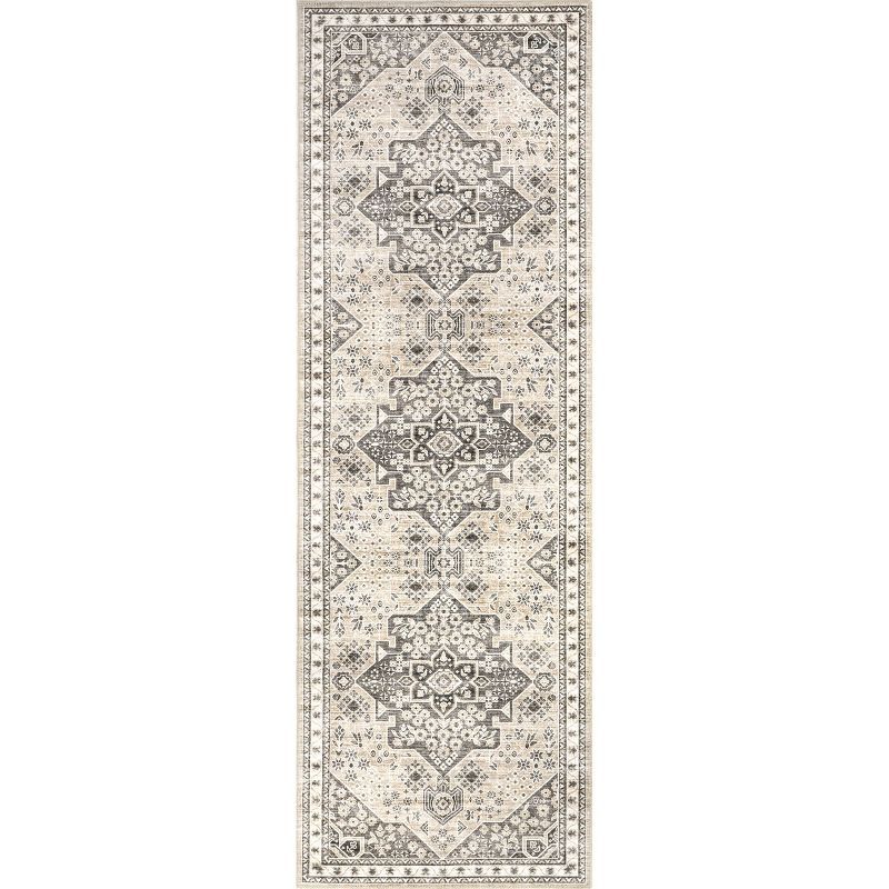 Eira Taupe Medallion Washable Synthetic Area Rug