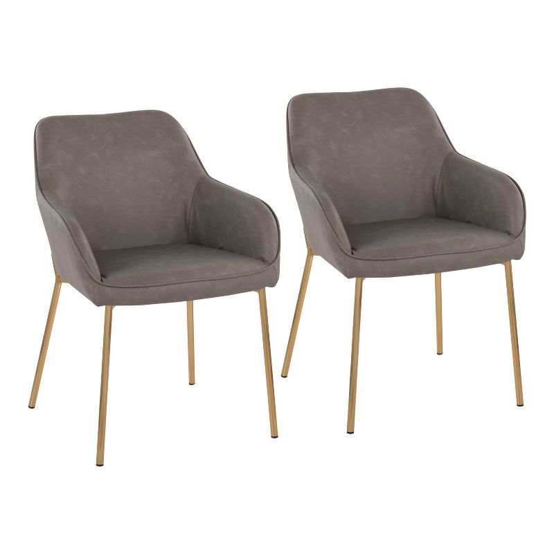 Daniella Gold Steel and Gray Faux Leather Dining Chairs, Set of 2