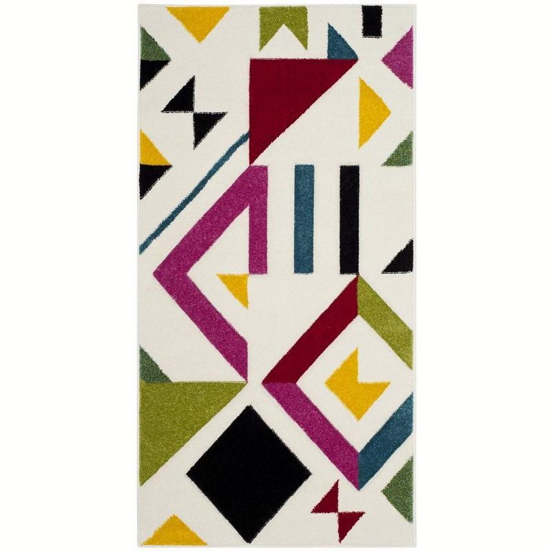 Ivory and Multicolor Geometric 4' x 6' Synthetic Area Rug