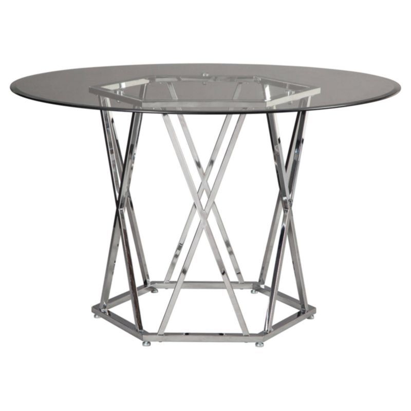 Contemporary Hexa Chrome 47" Round Glass Dining Table