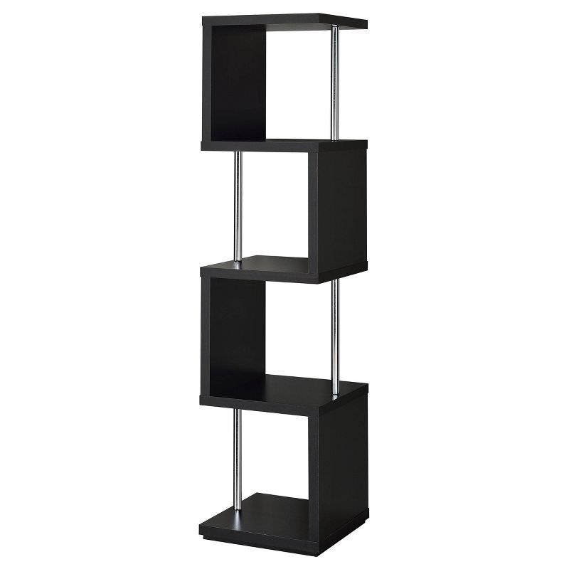 Baxter Black 4-Shelf Zig Zag Bookcase with Chrome Details