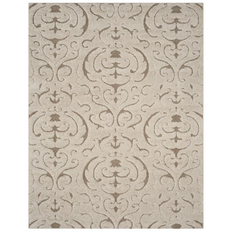 Cream and Beige Floral Shag Area Rug 8'6" x 12'