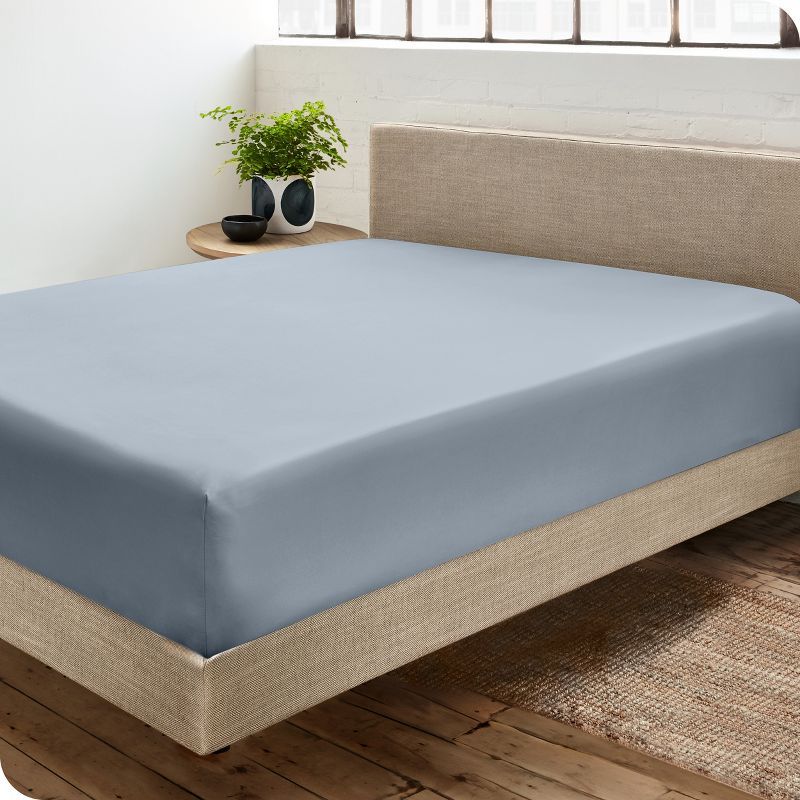 Dusty Blue Organic Cotton Sateen Queen Deep Pocket Fitted Sheet