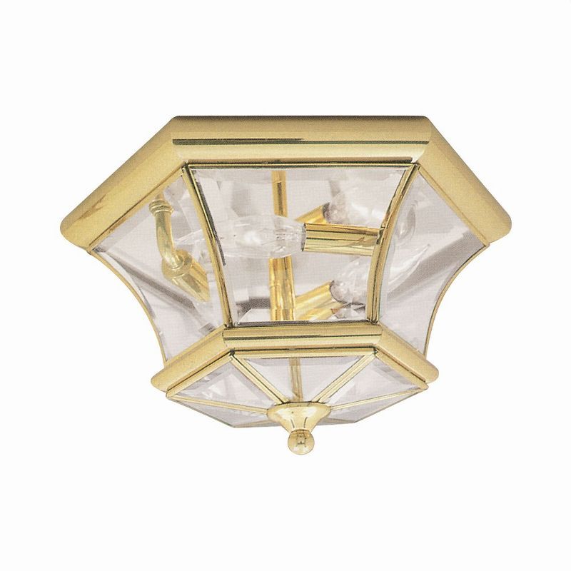 Colonial Grace 3-Light Polished Brass Outdoor Ceiling Mount with Clear Beveled Glass