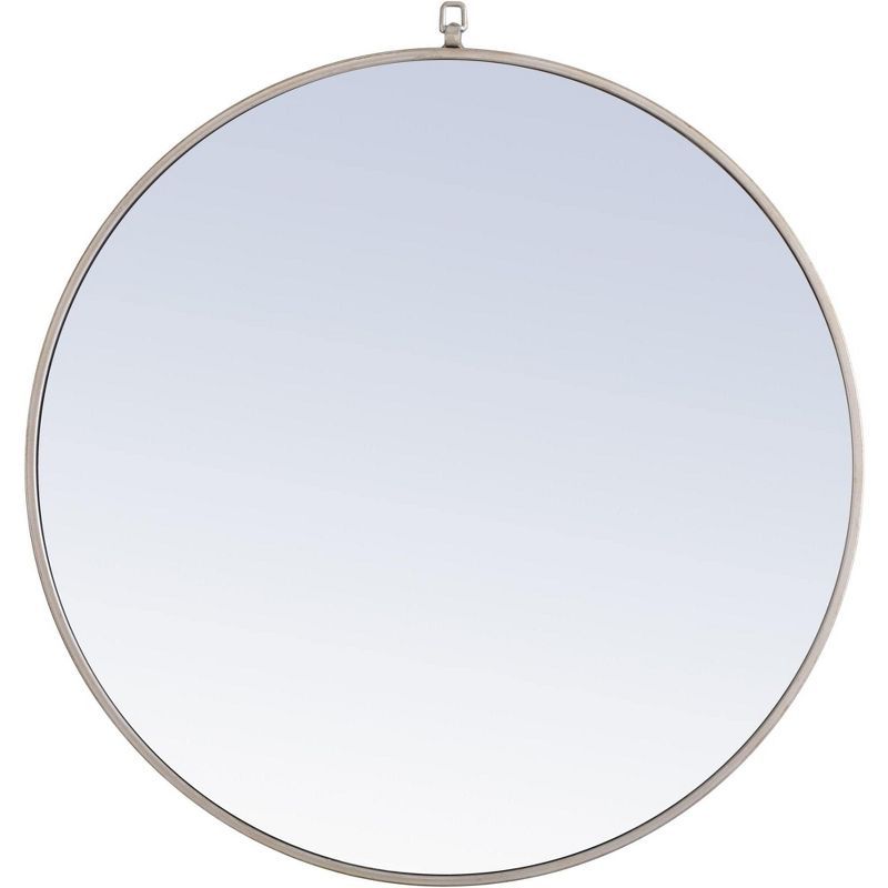 Contemporary Round Silver Metal Frame Vanity Mirror 32 Inch