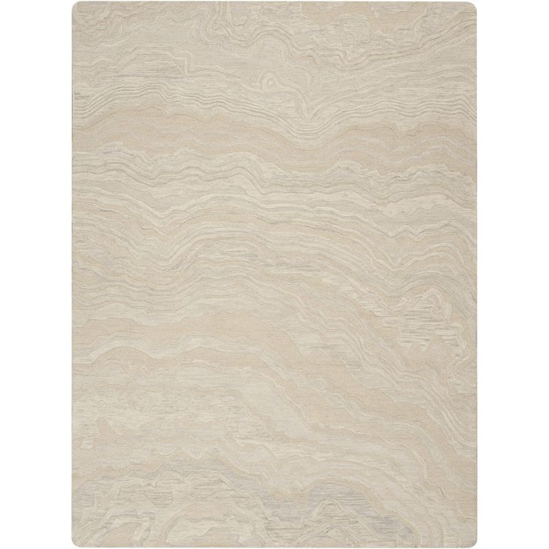 Beige Abstract Handmade Wool Rectangular Area Rug