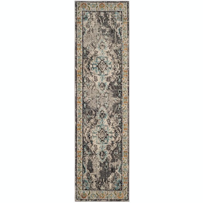 Bohemian Chic Grey & Light Blue Medallion Runner Rug - 2'2" x 6'