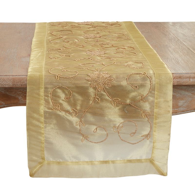 Gold Handmade Beaded Polyester Table Runner