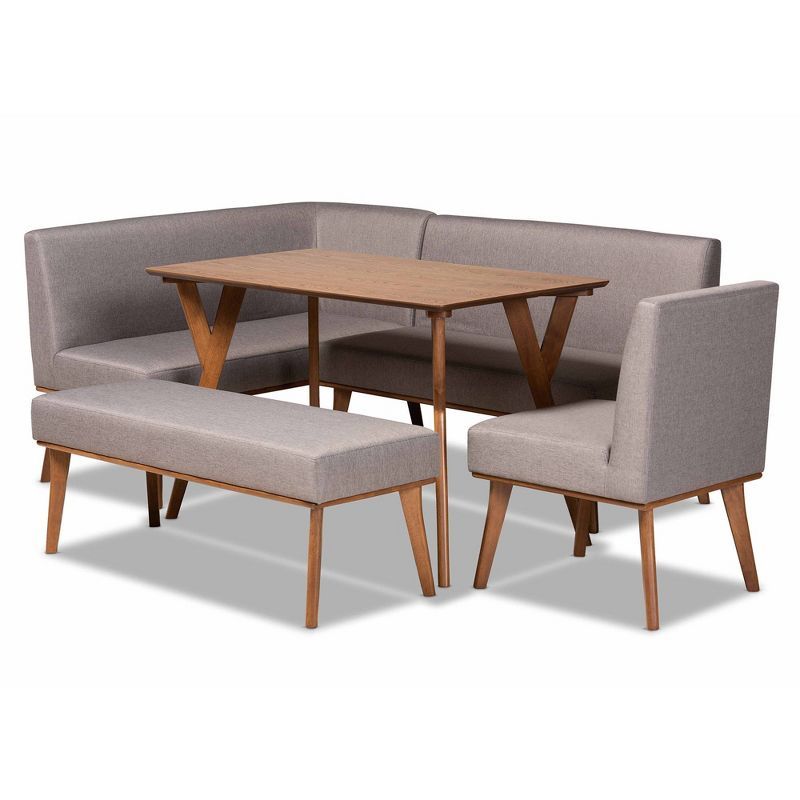 Odessa Mid-Century Modern Walnut Brown 5-Piece Dining Nook Set