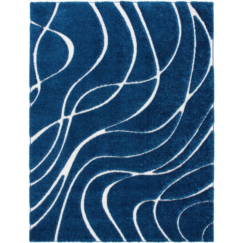 Navy and Ivory Rectangular Shag Area Rug