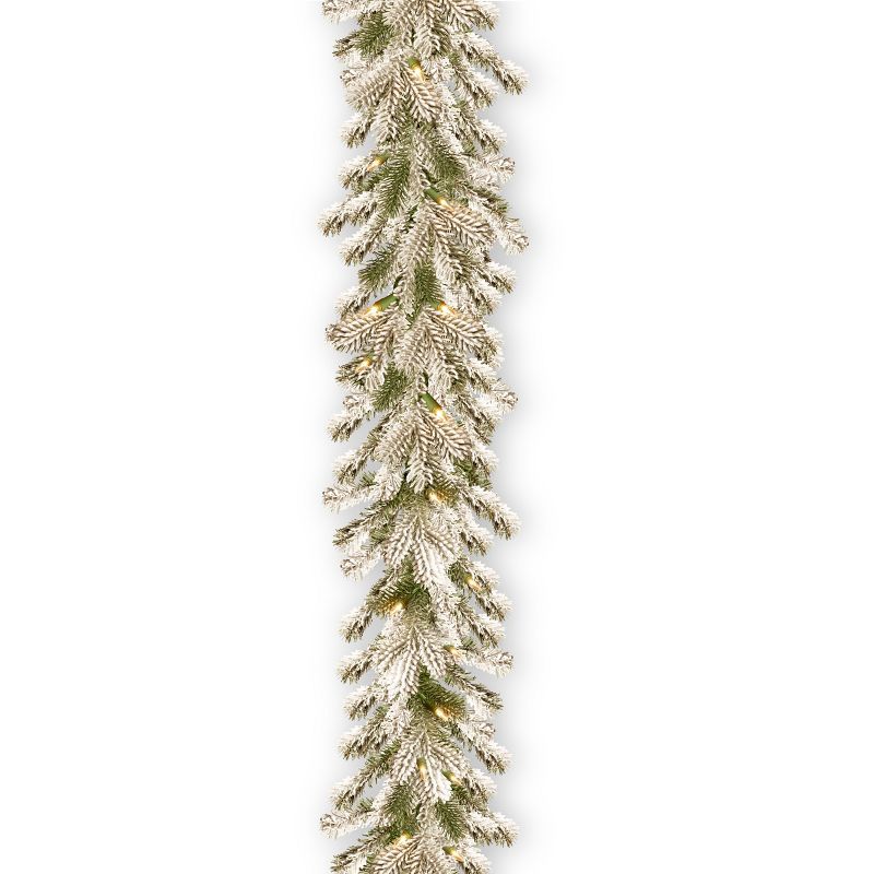 Snowy Sheffield Spruce 9-Foot Pre-Lit Artificial Garland with Clear Lights