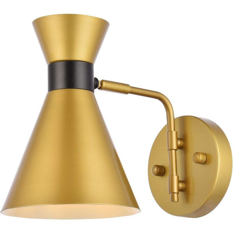 Brass and Black Iron Cone Wall Sconce with Dimmable Light