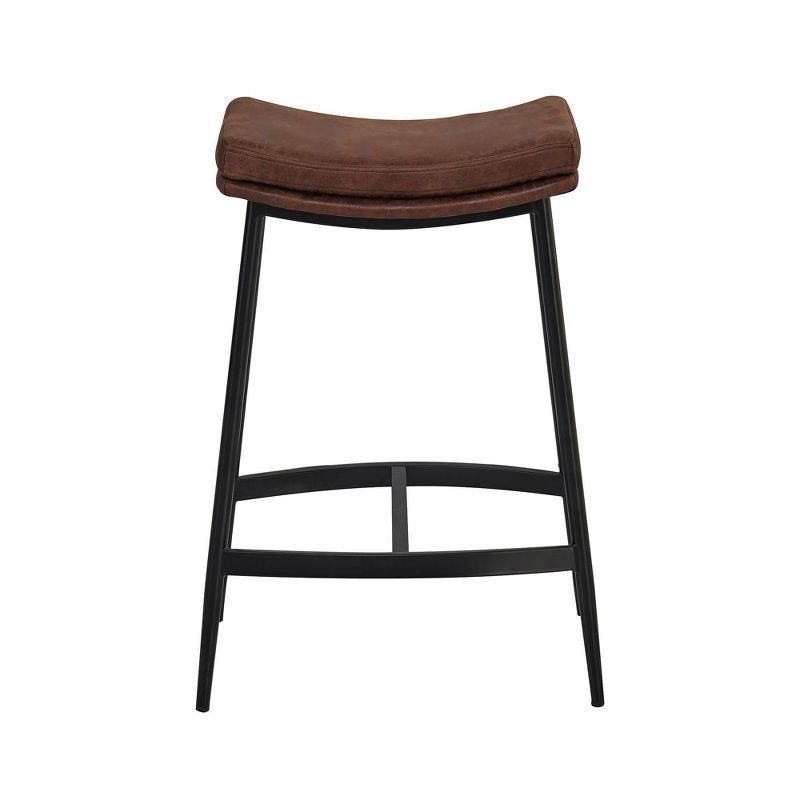 Vintage Brown-Matte Black Backless Saddle Leather Barstool