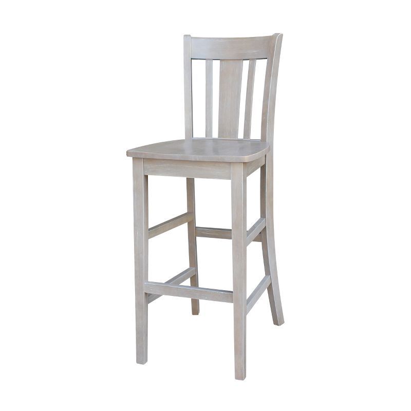 Elegant Washed Gray Taupe Solid Wood Bar Stool, 29.92" Seat Height